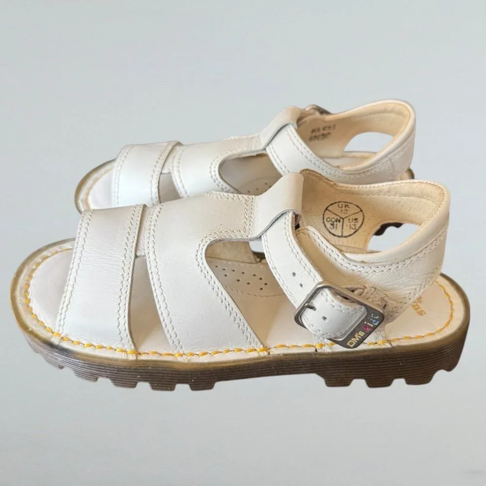 Dr Martens BRAND NEW‎ Children's kids White T Strap Sandal Sz 13/31 Vintage 90's